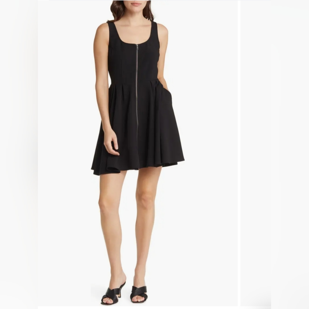 Chelsea28 Black Zip Front Skater Sleeveless Mini Dress Pockets Size M NEW!